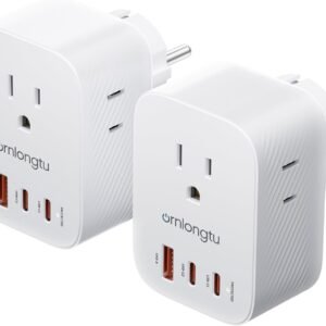 2 Pack Type E F Plug Adapter, 20W Germany France Travel Power Adapter with 3 USB Ports(2 USB C) 4 Outlets, South Korea Outlet Adapter for US to Europe EU Spain Iceland Greece Paris German French Korea