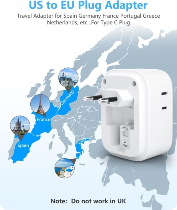 2 Pack European Travel Plug Adapter, LENCENT US to Europe Type-C Foldable Power Plug with 4 Outlets 4 USB Ports (2 USB C), Power Adaptor for USA to EU Euro Iceland Spain Italy France Germany Greece - Image 3