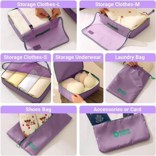 7 Set Packing Cubes for Travel Suitcase,Organizer Bags Set for Luggage (Purple) - Image 4