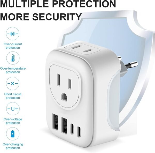 2 Pack European Travel Plug Adapter, VYLEE International Travel Adapter with 2 Outlets 4 USB Ports(2 USB C), 6 in 1 Type C Travel Essentials Charger for US to Most of Europe EU Italy Spain France - Image 5