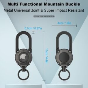SCALLOP Metal AirTag Holder, Aluminum Alloy Mountain Carabiner with AirTag Case, Heavy Duty Super Hard AirTag keychain, Transparent Window Universal Rotating Keychain for Apple AirTag