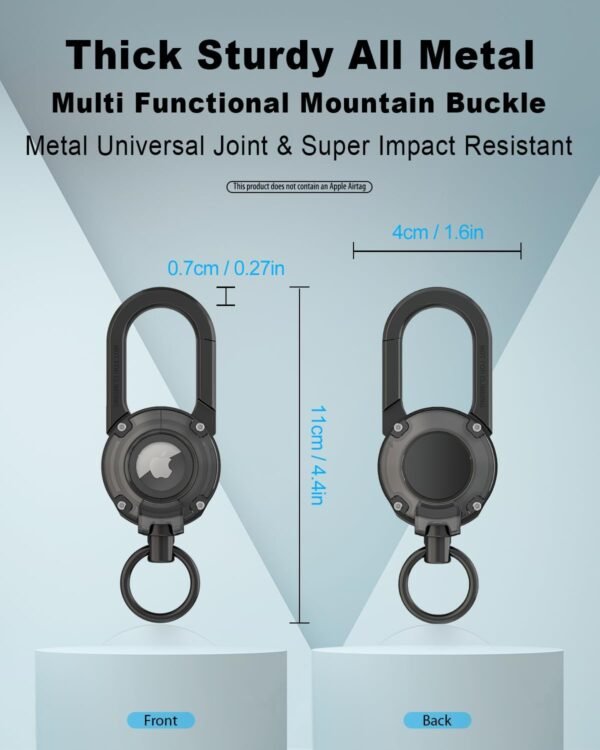SCALLOP Metal AirTag Holder, Aluminum Alloy Mountain Carabiner with AirTag Case, Heavy Duty Super Hard AirTag keychain, Transparent Window Universal Rotating Keychain for Apple AirTag - Image 2