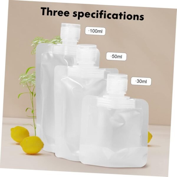 18 Pcs Squeezable Travel Pouches with Funnels Portable Refillable Toiletry Containers in Multiple Transparent Leak Travel Bags for Shampoo Lotion Body Wash Tsa Approved - Image 3