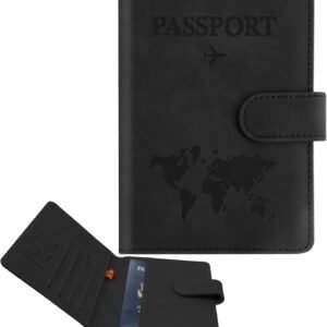 Passport Holder for Travel, Passport Cover Wallet, Premium PU Leather Passport Book Card Holder Case for Women Men, Waterproof RFID Blocking Flying Travelling Essentials Vacation Must Haves, Black