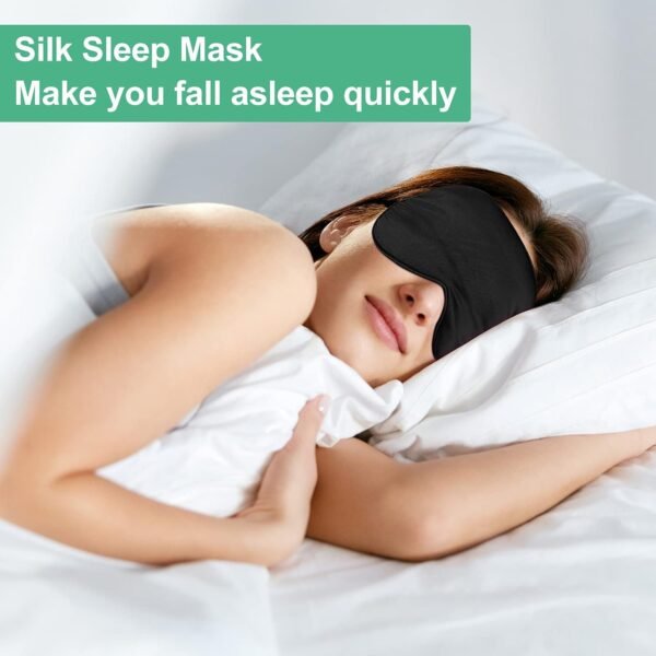 6 Pieces Natural Silk Sleep Mask Soft Eye Mask Adjustable Strap Blindfold Eyeshade Smooth Comfortable Eye Cover with Bag for Sleeping(Black) - Image 5