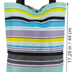 Collapsible Foldable Trolley Bag with Wheels Adjustable Handle Reusable Grocery Shopping Cart Storage for Laundry Fruits Vegetables Portable Foldable Shopping Tote Blue Stripe