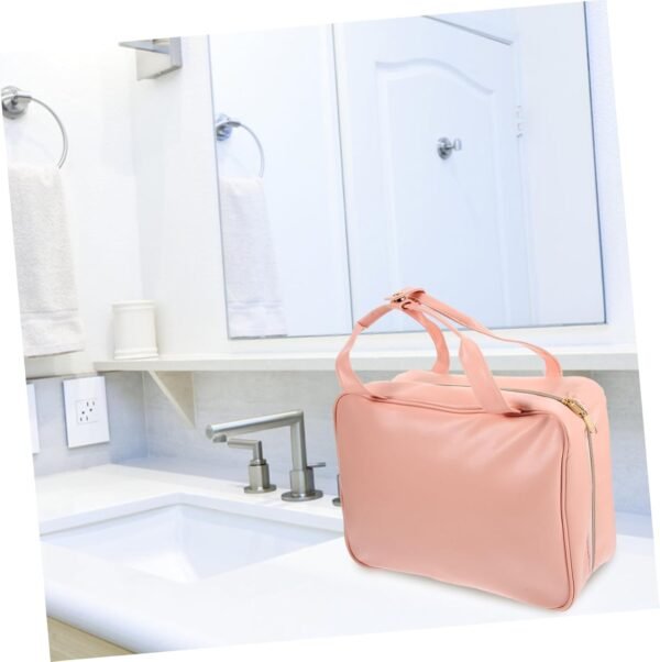 Wakauto PU Leather Toiletry Bag for Women Multi Compartment Travel Organizer with Hanging Hook Portable Cosmetic Case for Makeup and Bathroom Essentials - Image 6