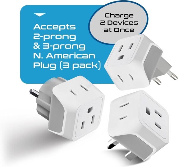 Ceptics Complete European Travel Adapter Set - 2 In 1 Usa to Europe, Germany, England, Spain, Italy, Iceland, France, (Type G, E/F, Type C) - 3 Pack, Safe Grounded Perfect for Cell Phones, Laptops - Image 8