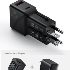 SooPii Gan Charger 25W,Universal Travel Adapter,USB-C PD PPS & USB-A QC Fast Charger, All-in-One Travel Charger with US UK EU AU Plug for iPhone 16/15,Galaxy S25 /S24,iPad and More