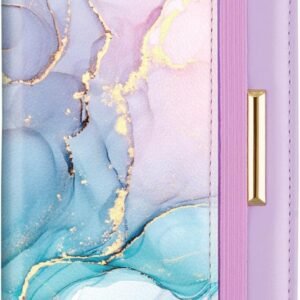 Passport Holder Cover Travel RFID Blocking Passport Cover Rose Gold Cute Flowers Passport Wallet with Elastic Band for Women