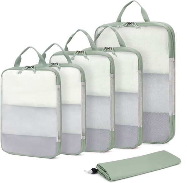 ECOHUB 6 Set Compression Packing Cubes, Lightweight Vacation Travel Essentials, Durable Travel Accessories for Suitcase Carry On Luggage Organizer Bags Set with YKK Zippers Shoe Bag, Green