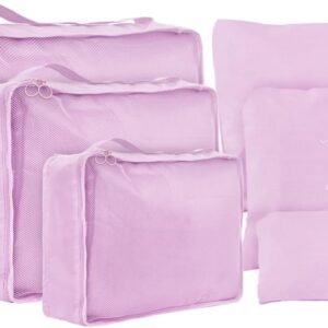 6 Set Compression Packing Cubes For Travel,Lightweight Travel Essentials,Luggage Organizers for Suitcase,Travel Accessories Bags for Clothes,Shoes,Electronics,Cosmetics Toiletries (Light Pink)