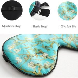 Tim & Tina Silk Sleep Mask for Women Men Comfortable Blindfold Eye Mask with Adjustable Strap for Travel Yoga Nap Shift Work (Green Flower)