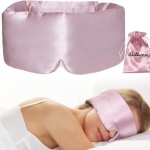 100% Natural Silk Eye Mask for Women Men, Soft Pressureless Cooling Blackout Eye Covers for Sleeping, Large Size Sleep Mask fits All Heads Adjustable, 1PC, Lotus Pink