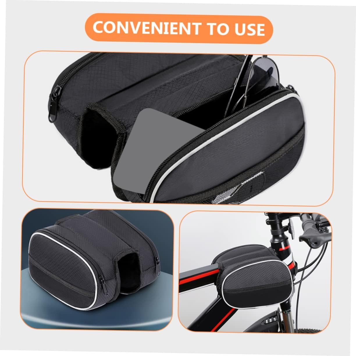 TOYANDONA Multi Function Bike Frame Bag with Zipper Portable Bicycle Tool Pouch for Men Compatible with Mountain Road and Folding Bikes Front Beam Storage for Keys USB Cables and Essentials - Image 8