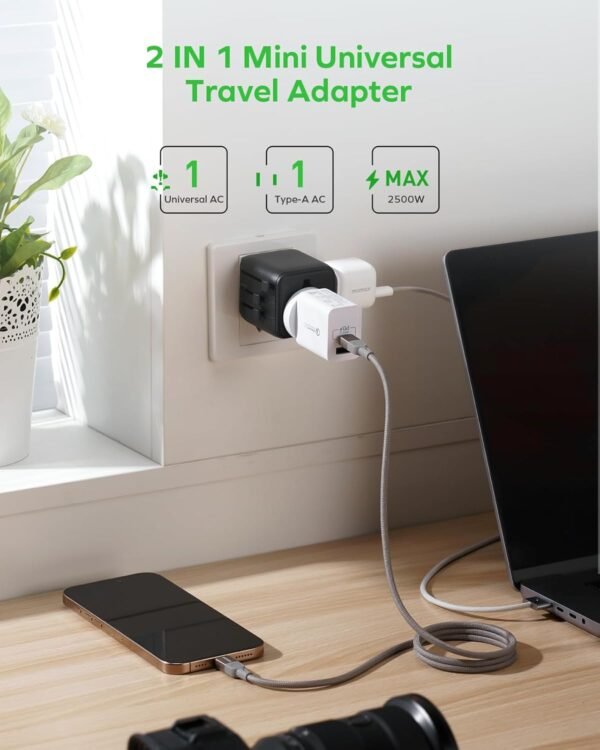 MOMAX Mini Universal Travel Adapter Worldwide, 2 AC, All European Travel Plug Adapter UK, Travel Essentials for US to Europe Adaptor, All-in-One Wall Charger for AUS JP, Over 200 Countries - Image 3
