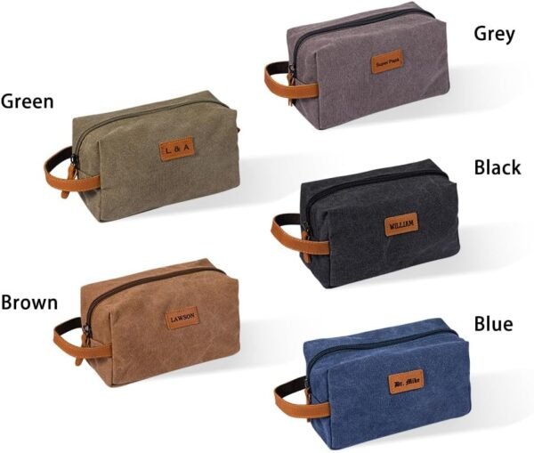 Custom Canvas Toiletry Bag For Men Water Resistant Personalized Name Toiletry Travel Bag Anniversary Birthday Gifts For Father Son 9.5×5.25×4.5INCH 5 Colors - Image 7