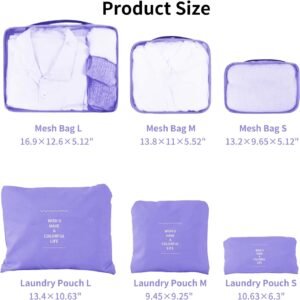 Travel Packing Cubes 6 Set, Lightweight Luggage Organizers, Essential Accessories for Clothes Shoes Electronics Cosmetics Toiletries(Light Purple)