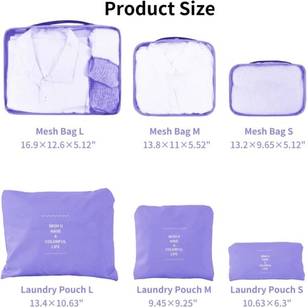 Travel Packing Cubes 6 Set, Lightweight Luggage Organizers, Essential Accessories for Clothes Shoes Electronics Cosmetics Toiletries(Light Purple) - Image 2