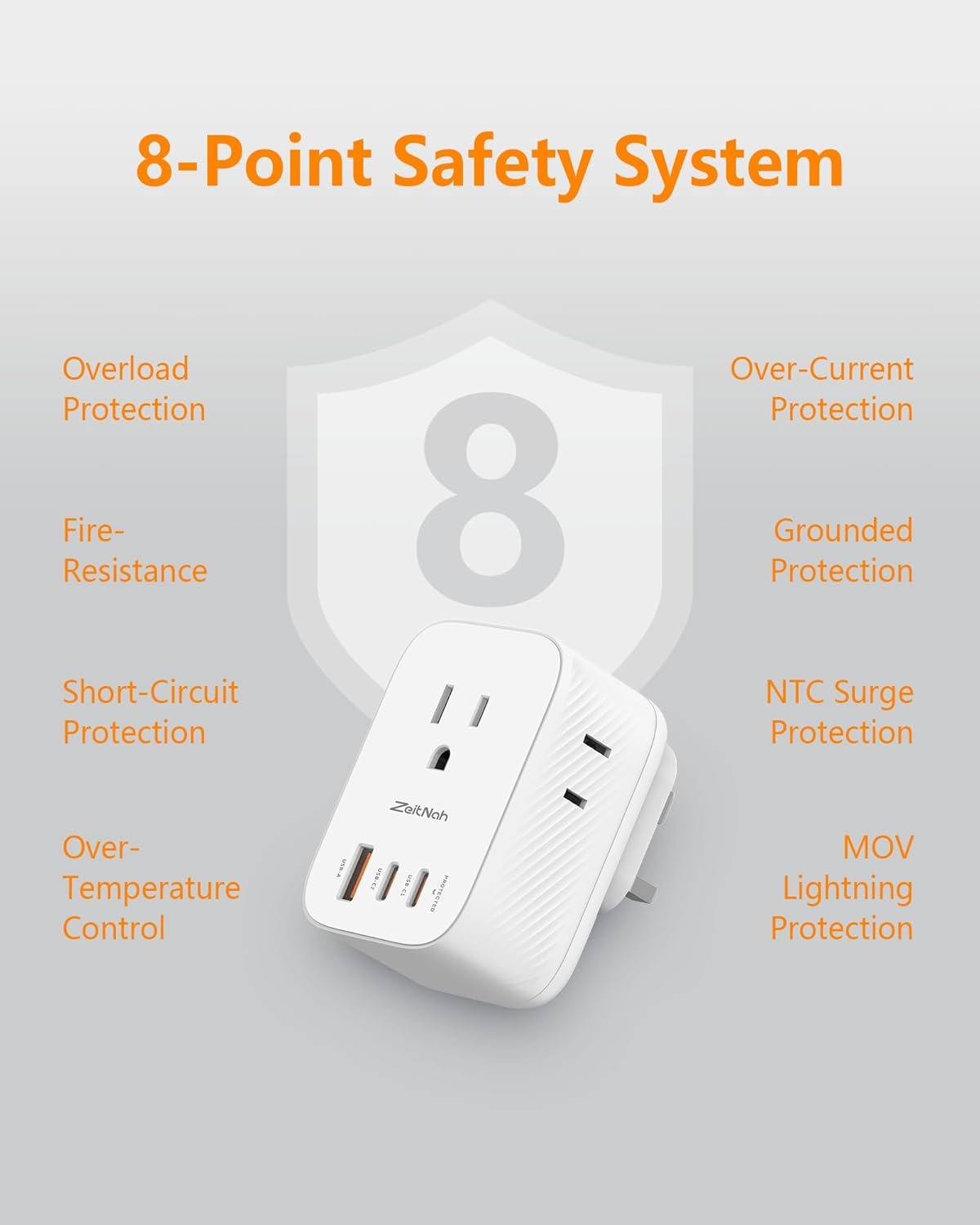 UK Travel Plug Adapter (2 Pack), Type G Plug Adapter with 30W GaN Fast Charger, 3 AC Outlets, 2 USB-C & 1 USB-A Ports, Surge Protection, Power Adapter for UK, Ireland, Singapore, Hong Kong & More - Image 7