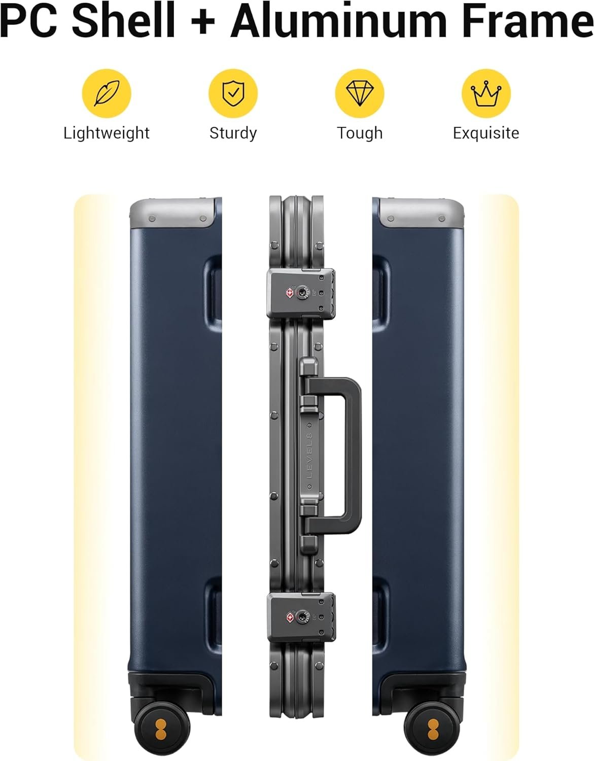 LEVEL8 Zipperless Checked Luggage with Aluminum Frame, Upgraded Medium Hardside Suitcase with Spinner Wheels, Metal Travel Luggage with Double Tsa Locks, 24 Inch, Blue - Image 2