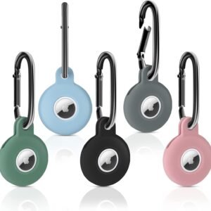 5 Pack Holder for Airtag Air Tag Silicone Case with Keychain, Anti-Scratch Air tag Keychain for Apple Air Tag, Air tag Accessories for Key Finder Tracker, Backpacks, Pet, The Valuables.