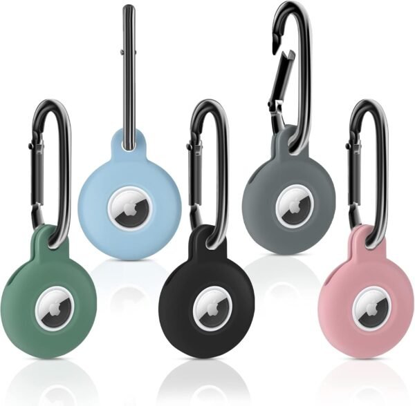 5 Pack Holder for Airtag Air Tag Silicone Case with Keychain, Anti-Scratch Air tag Keychain for Apple Air Tag, Air tag Accessories for Key Finder Tracker, Backpacks, Pet, The Valuables.