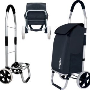 Ultra Lightweight Foldable Shopping Cart for Groceries, Large 40L Capacity Groceries Cart on Soft Rolling Wheels, Removable Bag, Multi-Use Personal Hand Truck (Black)