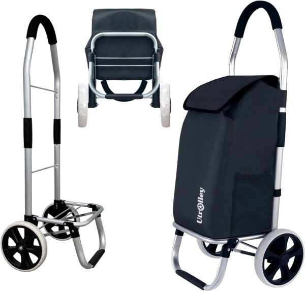 Ultra Lightweight Foldable Shopping Cart for Groceries, Large 40L Capacity Groceries Cart on Soft Rolling Wheels, Removable Bag, Multi-Use Personal Hand Truck (Black)