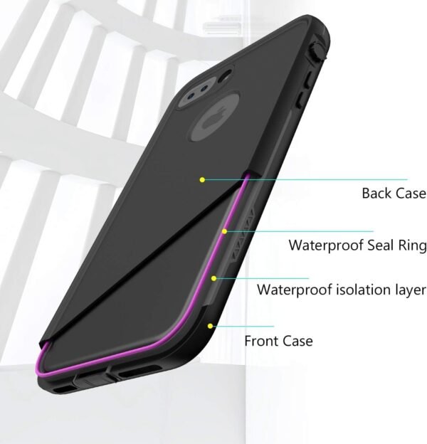 Waterproof Case for iPhone 7 Plus for iPhone 8 Plus Case, Shock Proof Dust Proof Case Built in Screen Protector - Black - Image 5