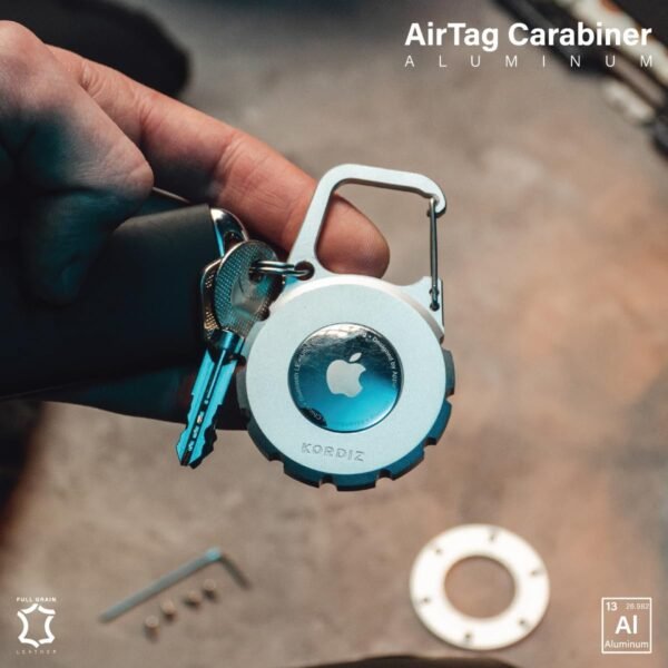 Airtag Holder Carabiner - Airtag keychain Case with Aluminum Frame and Full Grain Leather Cover for Apple Airtags - Protective Cover Accessories (Silver) - Image 3