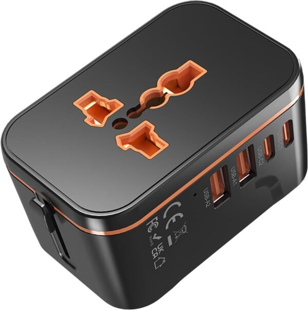 Universal Travel Adapter Worldwide, European Travel Plug Adapter with 2 USB C, 2 USB A and Multi AC Outlets, International Power Adaptor for EU US UK AUS 200+ Countries, Travel Essentials