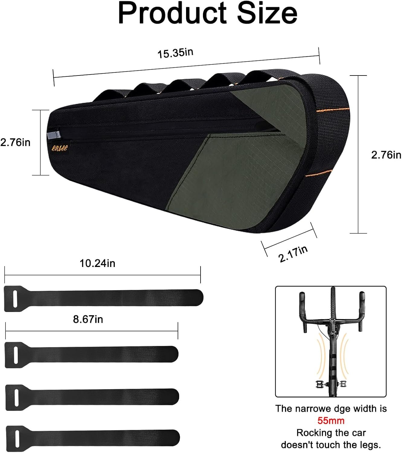 ENLEE Bicycle Frame Bag, 2.5L Large Reflective Mountain Bike Frame Bag, Waterproof & Shockproof Triangle Bike Bag Perfect Storage Tool For Road Gravel Bike, Easy Installation With Velcro Straps, Green - Image 6
