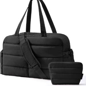 BAGSMART Gym Bag for Women with Toiletry Pouch, Lightweight Weekender Bags for Women with Wet Pocket, 31L Quilted Travel Duffle Carry On Bag, Weekender Overnight Bag for Travel,Water Resistant,Black