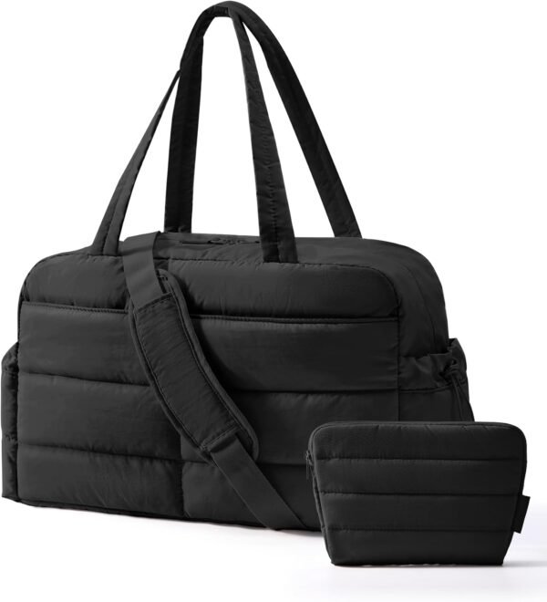 BAGSMART Gym Bag for Women with Toiletry Pouch, Lightweight Weekender Bags for Women with Wet Pocket, 31L Quilted Travel Duffle Carry On Bag, Weekender Overnight Bag for Travel,Water Resistant,Black