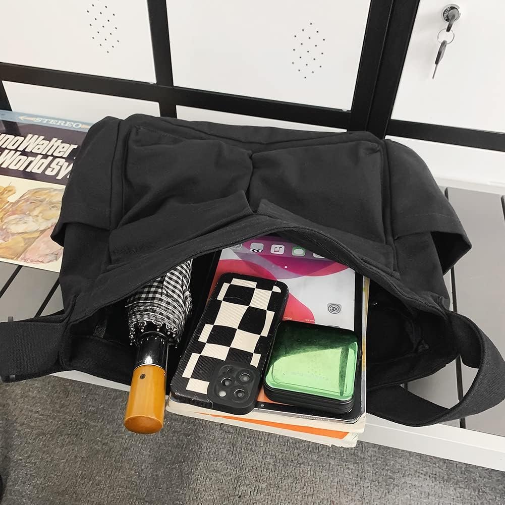 Canvas Crossbody Bag Messenger Cute Bag with Pins and Pendant for Women Girls Casual Shoulder Aesthetic School bag - Image 2