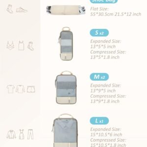 BAGSMART 6 Set Compression Packing Cubes – Lightweight Travel Essentials, Durable Luggage Organizer