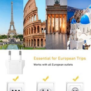 12 Pack European Travel Plug Adapter-Type C Plug, 2-Prong to 2-Prong Europe Outlet UniversalTravel Adapters International Power Jack Wall Plug Travel from USA/Canada to Europe/Asia