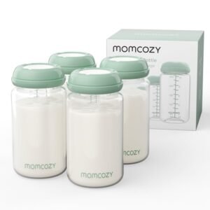 Momcozy Natural Baby Bottle, 10oz Wide-Neck Breast Milk Container, Breastmilk Storage Bottle for Fridge & Momcozy Breast Milk Cooler, BPA Free Milk Collection Bottles, Breastfeeding Essential, 4PCS