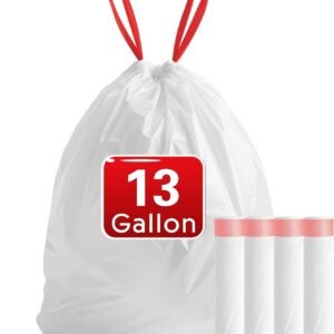 FIXSMITH 13 Gallon Trash Bags Drawstring, Garbage Bags 13 Gallon Tall Kitchen,Heavy Duty Trash Bags for Bathroom, Outdoor, Waste Basket and Car, Unscented White Garbage Bags, 20 Pack