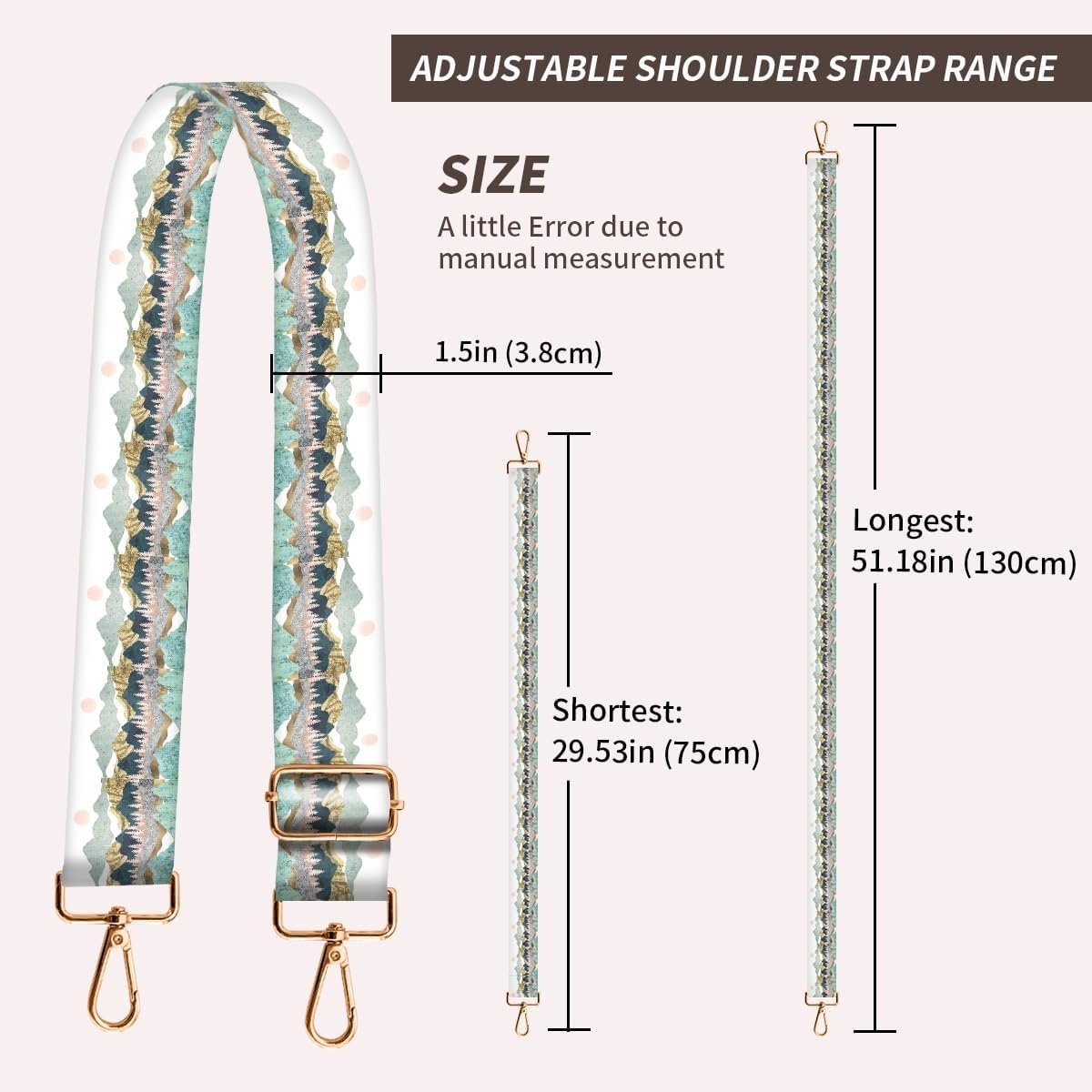 Purse Strap Replacement Crossbody, 3.8cm Wide Shoulder Strap Adjustable Replacement Belt Gold Buckle, Handbag Crossbody Bag Strap Mountain Sun - Image 4