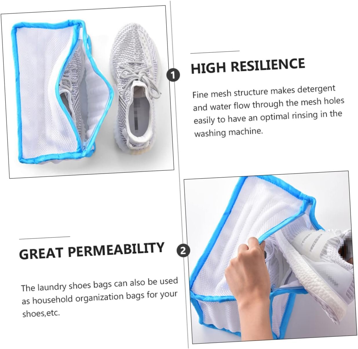 VALICLUD Thickened Sandwich Mesh Shoe Wash Bag for Washing Machine Portable Capacity Laundry Pouch with Fine Mesh for Rinsing Travel Organizer and Shoe Storage for Sneakers - Image 3