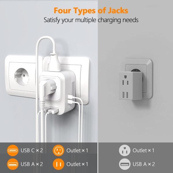 Mapambo 220V to 110V Voltage Converter US to Europe International Universal Travel Adapter with Fast Charging 2 USB-A 2 USB-C Port Worldwide Power Converters Plug Combo for Spain Italy - Image 5