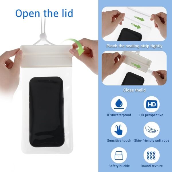 2 Pcs Phone Water Pouch,Universal Phone Case for Water,Waters Proof Case for Phones with Lanyard for Smartphone, Up to 8.66" Devices, Transparent - Image 3