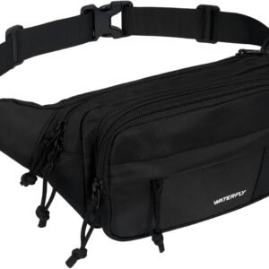 WATERFLY Fanny Pack Waist Packs: Large Crossbody Fanny Packs for Women Men with 5 Zipper Pockets Adjustable Strap Waist Bags Hip Pack for Traveling Cycling Running Hiking-Black