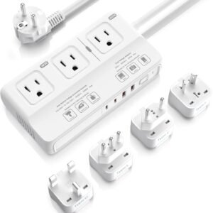 220V to 110V Travel Voltage Converter, ANTPO International Universal Power Converter US to EuropeTravel Adapter with 4 USB Charger (2 USB C), 3 AC Sockets and EU/UK/AU/IT Plug Adaptor