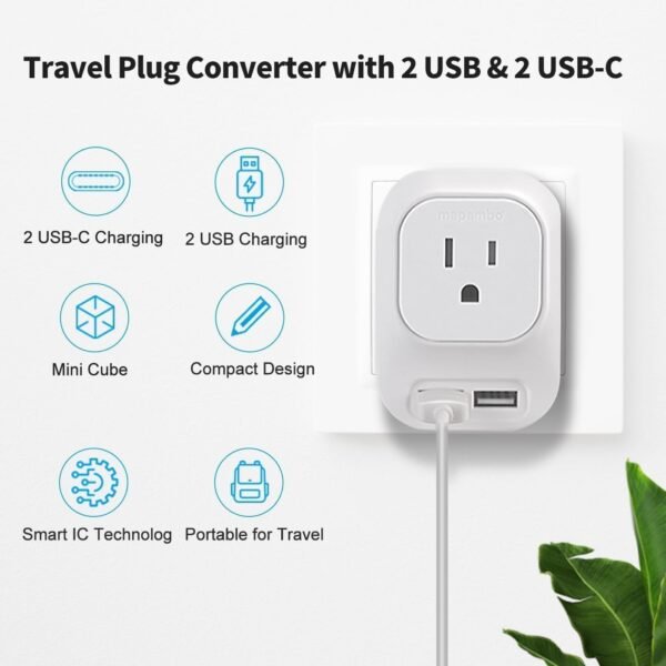 Mapambo 220V to 110V Voltage Converter US to Europe Converter for European Travel Plug Adapter with 2 USB Port 2 USB C International Power Adapter (Grey) - Image 5