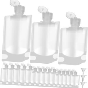 Wakauto 18 Pcs Refillable Travel Pouches for Toiletries with Funnels Transparent Portable Containers for Shampoo Conditioner Body Wash Lightweight Cosmetic Travel Bags for Easy Liquid