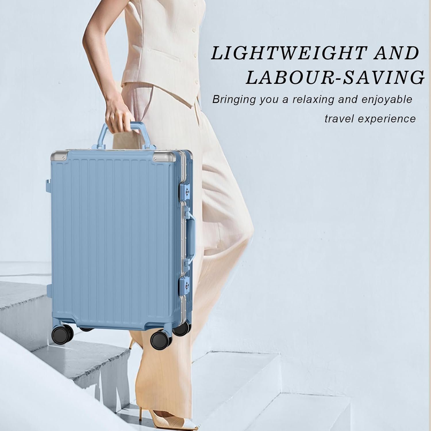 AnyZip Carry On Luggage PC+ABS Aluminum Frame Zipperless Luggage Hard Shell Suitcase with TSA Lock Double Spinner Wheels 20 Inch Haze Blue - Image 4