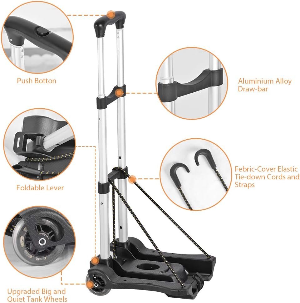 Hivexagon Folding Luggage Cart 88lbs Load Capacity Compact Lightweight and Durable Aluminum Alloy Travel Trolley for Luggage, Personal, Travel, Moving and Office Use - Image 3